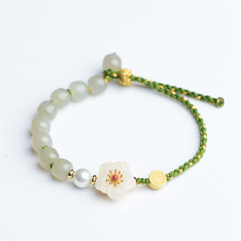 Nimara Ritual 925 Sterling Silver Natural Hetian Jade Peach Blossom Luck Bracelet