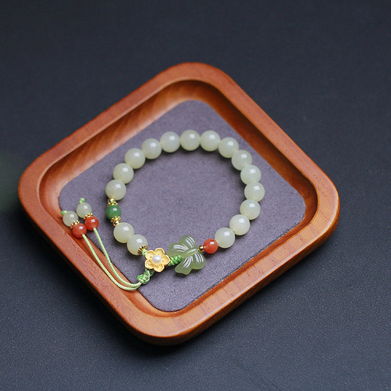 Nimara Ritual 925 Sterling Silver Jade Luck Flower Butterfly Bracelet