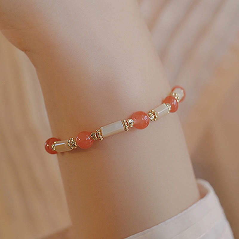 Nimara Ritual Tridacna Stone Red Agate Hetian Jade Blessing Bracelet
