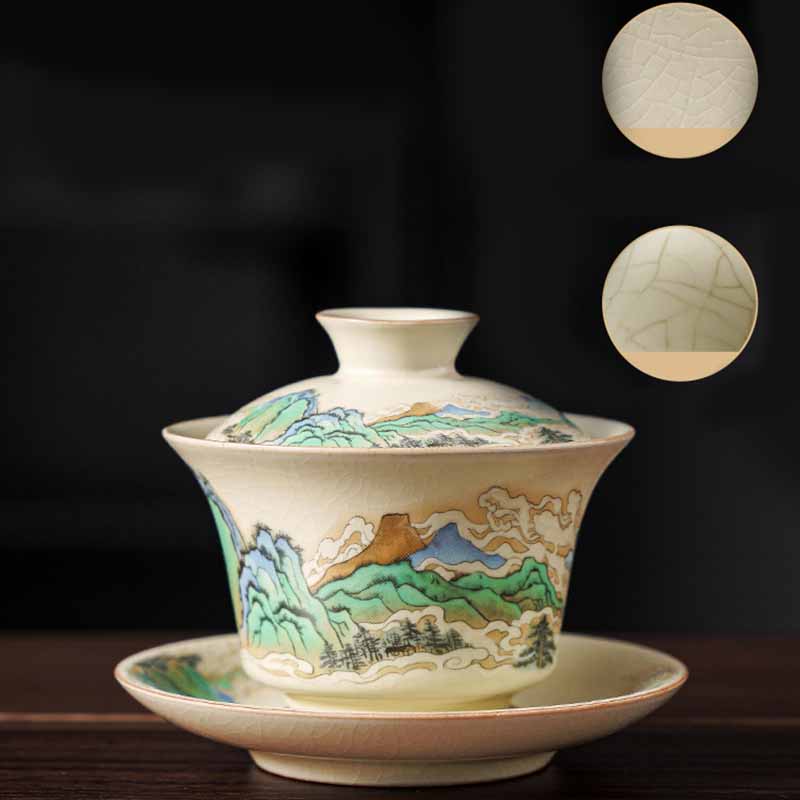 Nimara Ritual A Panorama of Rivers and Mountains Flowers Ceramic Gaiwan Sancai Teacup Kung Fu Tea Cup And Saucer With Lid