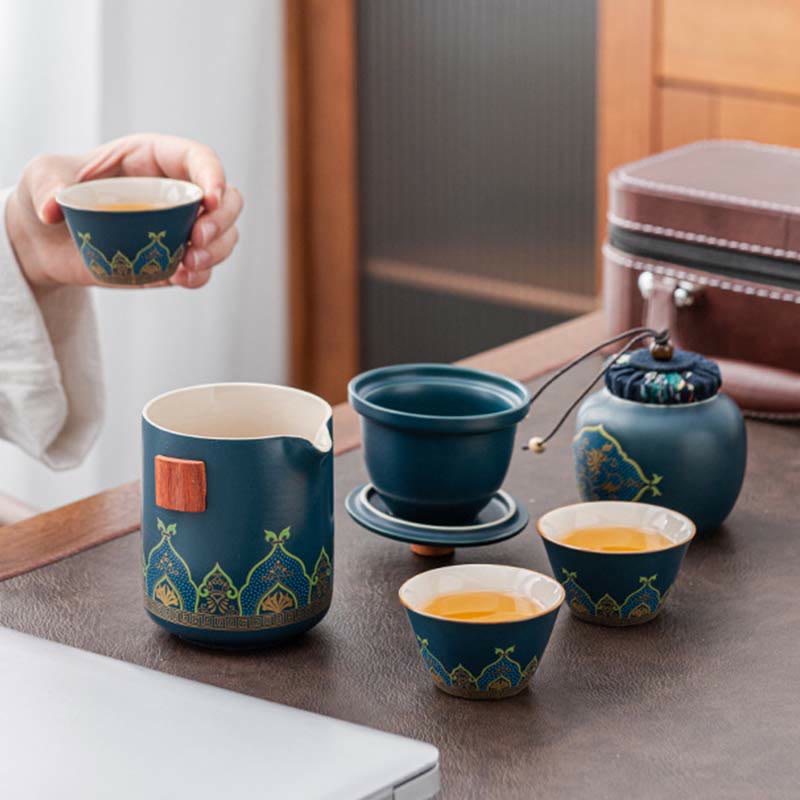 Nimara Ritual Flower Chinese Gongfu Ceramic Teapot Portable Outdoor Travel Tea Set Bag