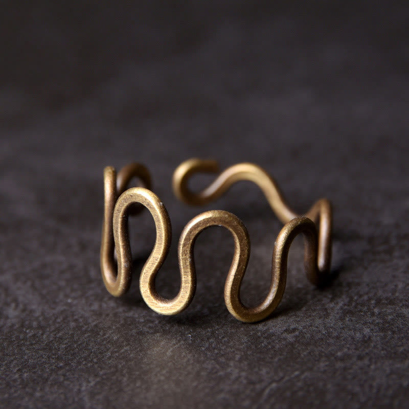 Nimara Ritual Simple Curved Brass Design Copper Luck Wealth Adjustable Ring