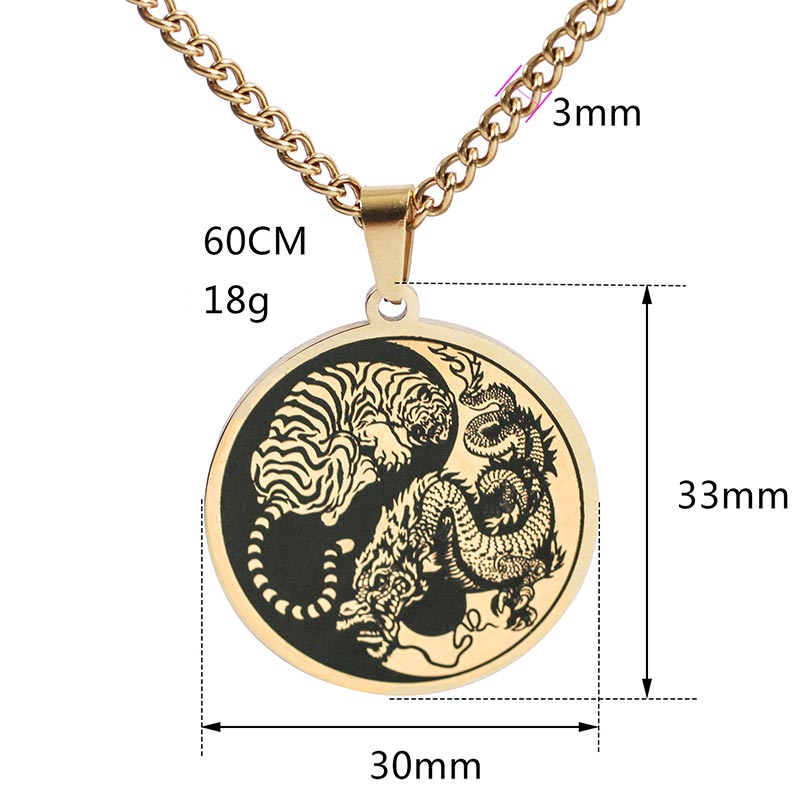 Nimara Ritual Tiger Dragon Titanium Steel Chain Necklace Harmony Pendant