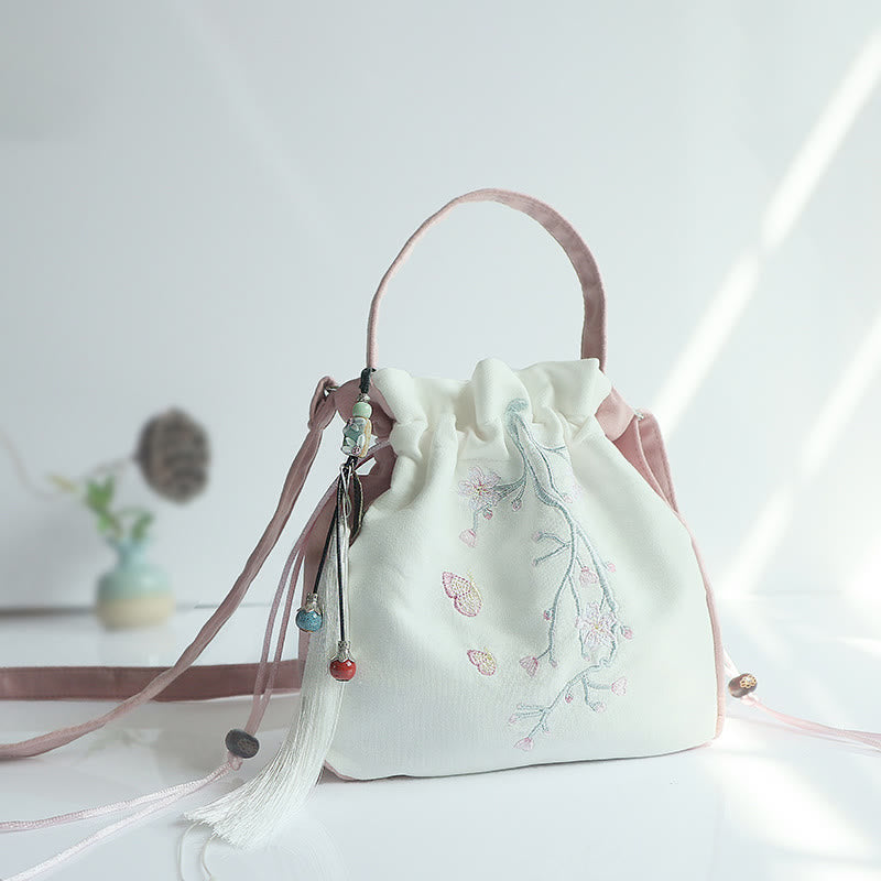 Nimara Ritual Handmade Embroidered Flowers Canvas Tote Shoulder Bag Handbag