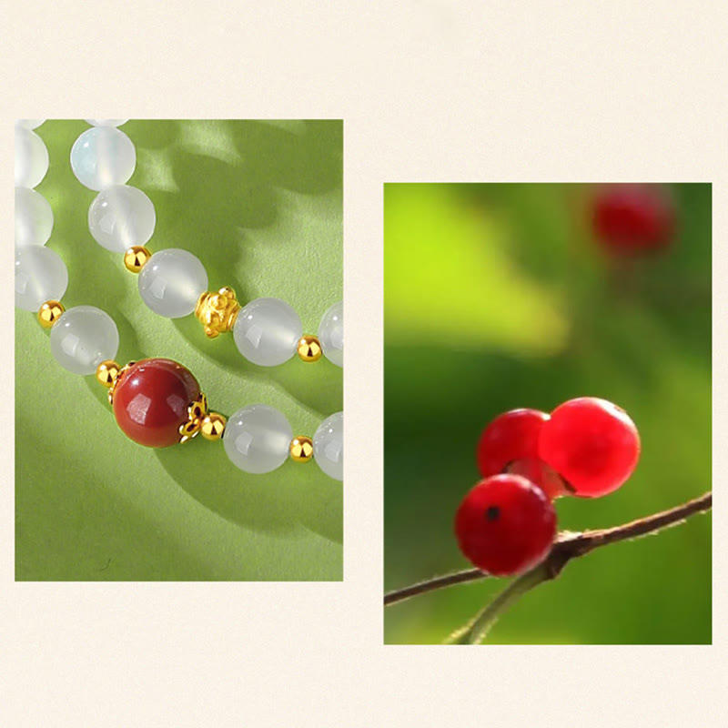 Nimara Ritual 925 Sterling Silver Natural White Agate Cinnabar Double Wrap Protection Bracelet