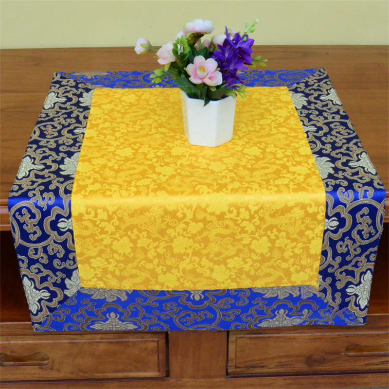 Nimara Ritual Brocade Prayer Altar Flower Vajra Dragon Pattern Auspicious Symbols Table Runner