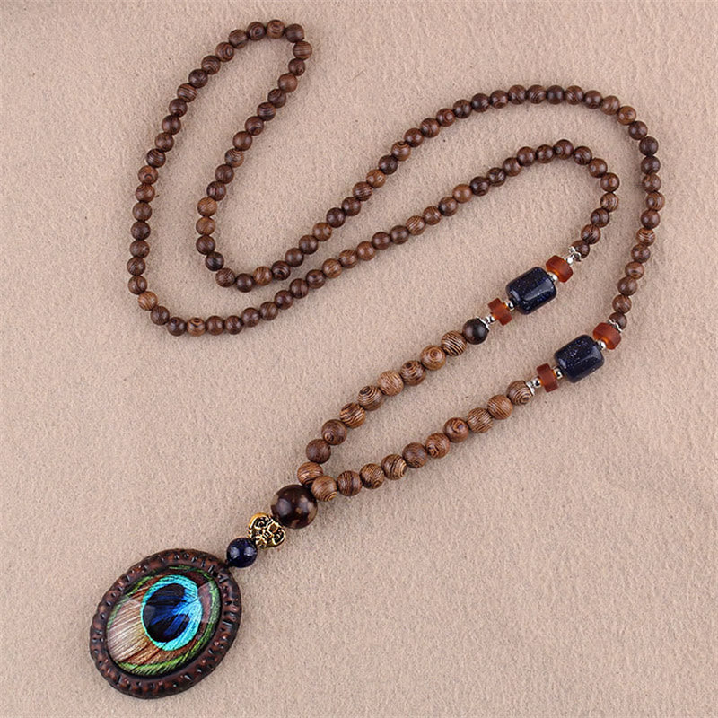 Nimara Ritual Tibetan Wenge Wood Bodhi Seed Agate Elephant Protection Necklace Pendant