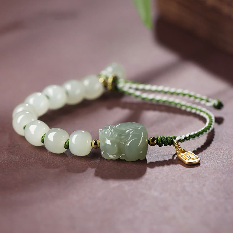 Nimara Ritual Natural Hetian Jade PiXiu Luck Fu Character String Bracelet