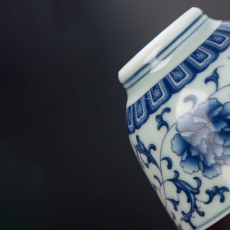 Nimara Ritual Blue Landscape Mountains Lotus Cute Cat Pavilions Magnolia Reed Egrets Ceramic Teacup Small Kung Fu Tea Cup