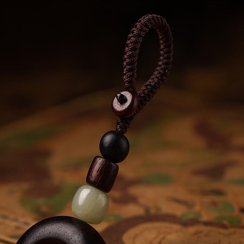 Nimara Ritual Tibet Om Mani Padme Hum PiXiu Copper Coin Small Leaf Red Sandalwood Cinnabar Protection Key Chain