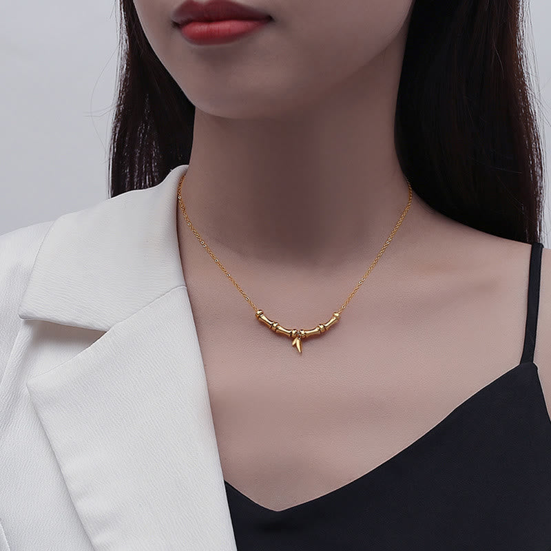 Nimara Ritual Golden Bamboo Pattern Titanium Steel Wealth Necklace Pendant