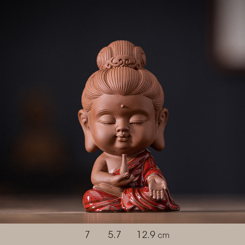 Nimara Ritual Mini Gautama Buddha Sakyamuni Kwan Yin Avalokitesvara Ksitigarbha Serenity Ceramic Desk Decoration