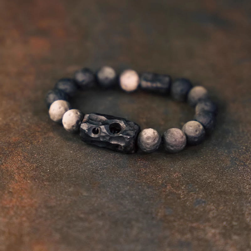 Nimara Ritual Silver Sheen Obsidian Ebony Wood Soothing Bracelet
