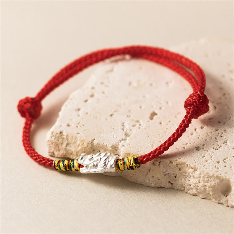 Nimara Ritual 925 Sterling Silver Year of the Dragon Luck Strength Red Rope Bracelet