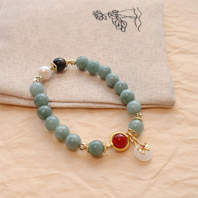 Nimara Ritual Natural Jade Red Agate Pearl Bow Tie Luck Bracelet