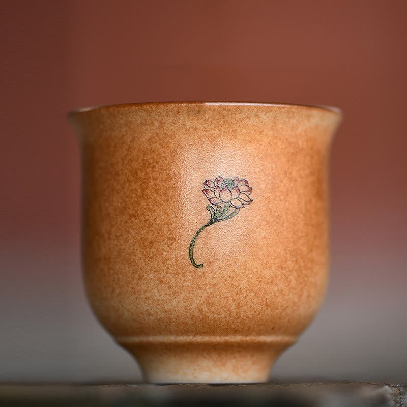 Nimara Ritual Small Dunhuang Frescoes Lotus Ceramic Teacup Kung Fu Tea Cup 90ml