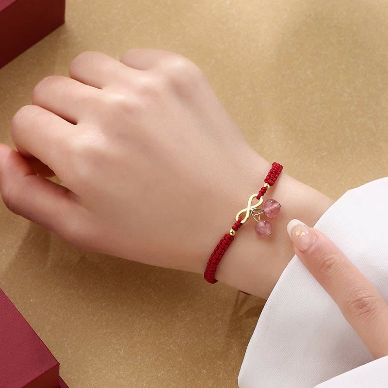 Nimara Ritual Strawberry Quartz Crystal Endless Knot Love Healing Red String Weave Bracelet