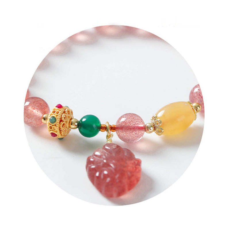 Nimara Ritual Natural Strawberry Quartz Nine Tailed Fox Healing Bracelet