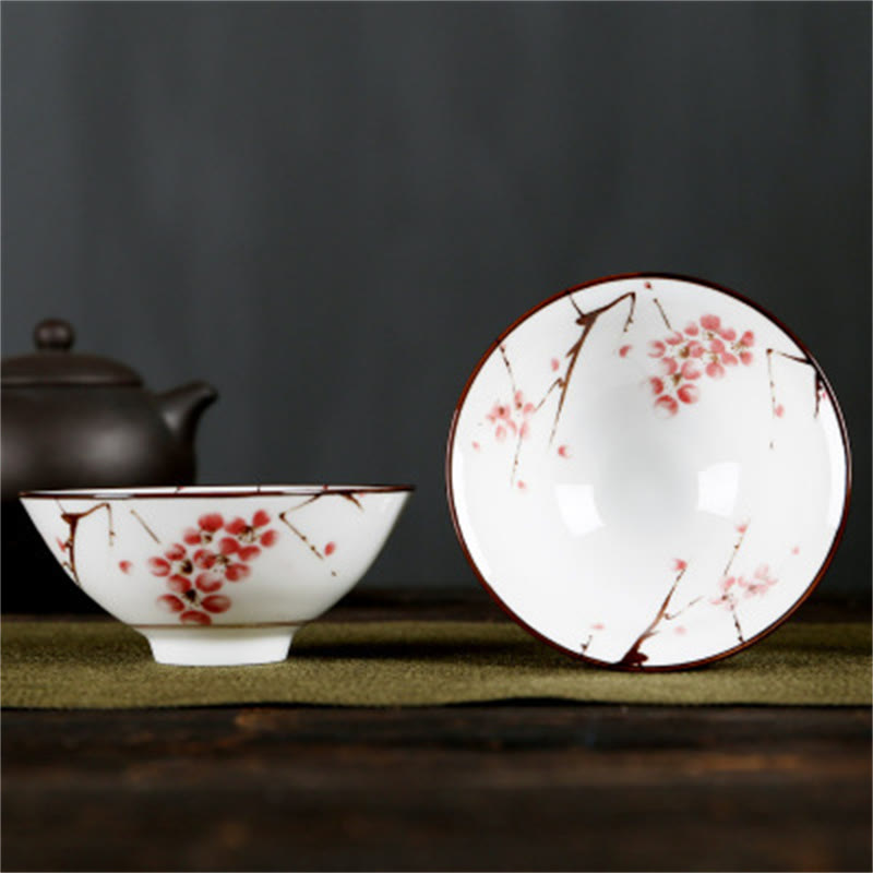 Nimara Ritual Flowers Fu Character Mountains Lotus Cherry Blossoms Ceramic Teacup Kung Fu Tea Cup