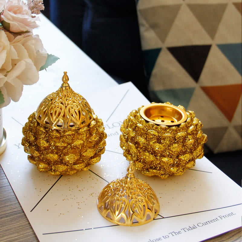 Nimara Ritual Gold Pine Cone Pattern Spiritual Rituals Mini Incense Burner Home Tabletop Decor