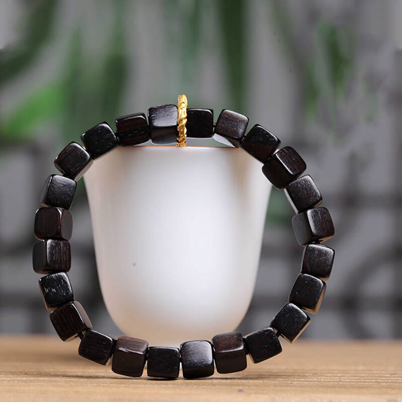 Nimara Ritual Tibetan Ebony Wood Square Beads Peace Calm Bracelet