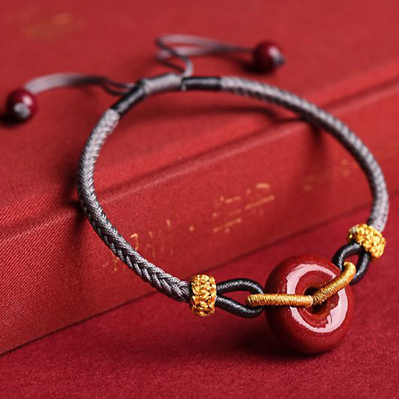 Nimara Ritual Handmade Cinnabar Peace Buckle Blessing Braided Rope Bracelet