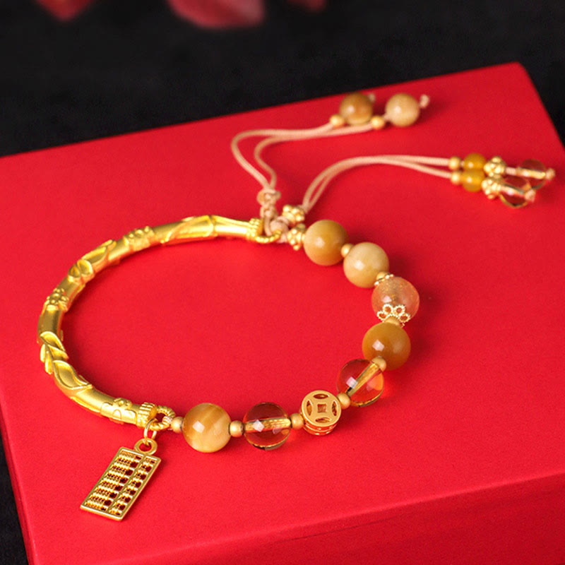 Nimara Ritual Natural Tiger Eye Citrine Abacus Charm Protection Bracelet