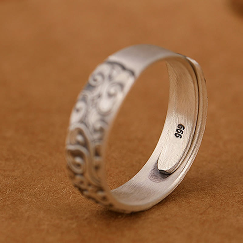 Nimara Ritual 999 Sterling Silver Lotus Flower Plum Blossom Auspicious Clouds Engraved Enlightenment Ring