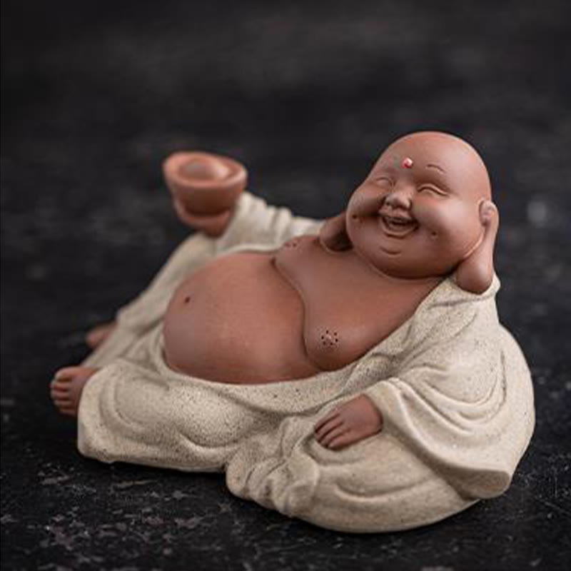 Nimara Ritual Laughing Buddha Ingots Attract Wealth Purple Clay Maitreya Statue Decoration