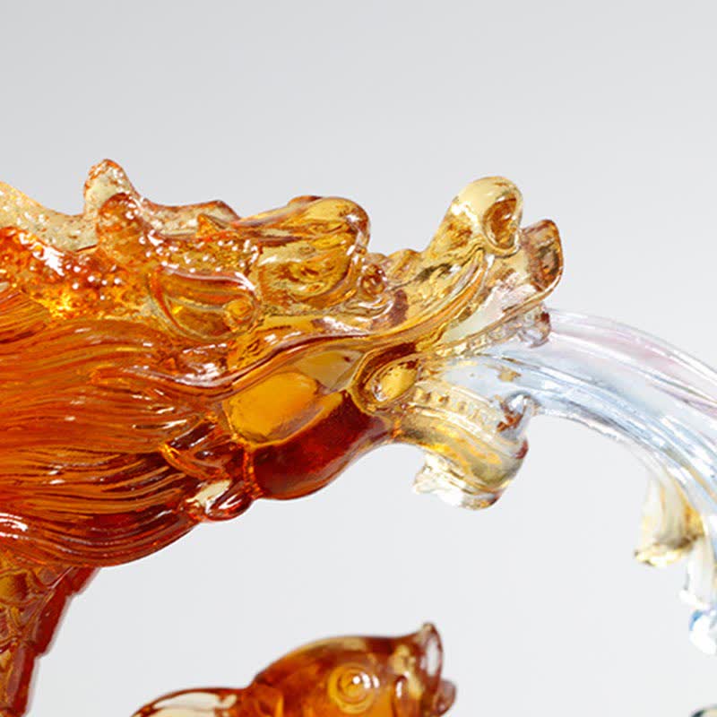 Nimara Ritual Feng Shui Dragon Koi Fish Handmade Liuli Crystal Art Piece Home Office Decoration