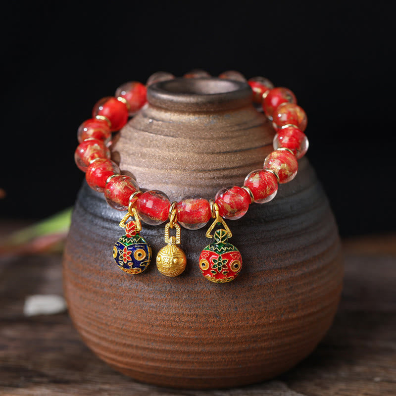 Nimara Ritual Gold Swallowing Beast Family Charm Gold Silver Foil Liuli Glass Bead Blessings Bracelet