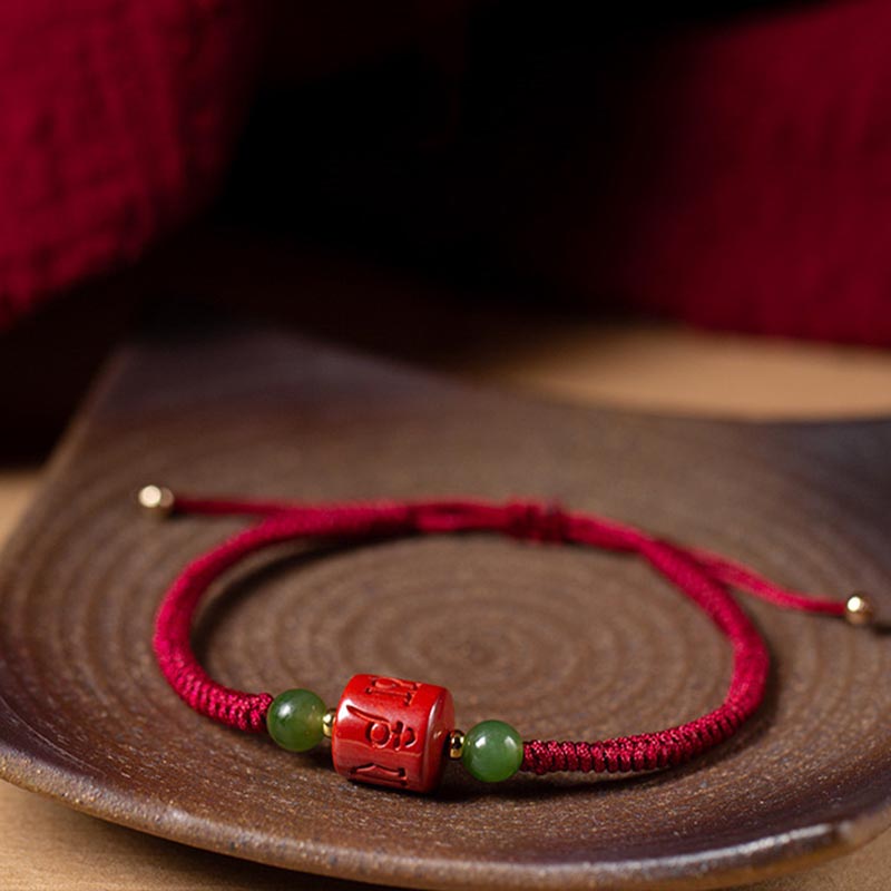 Nimara Ritual Tibetan Cinnabar Om Mani Padme Hum Engraved Blessing Braided Rope Bracelet