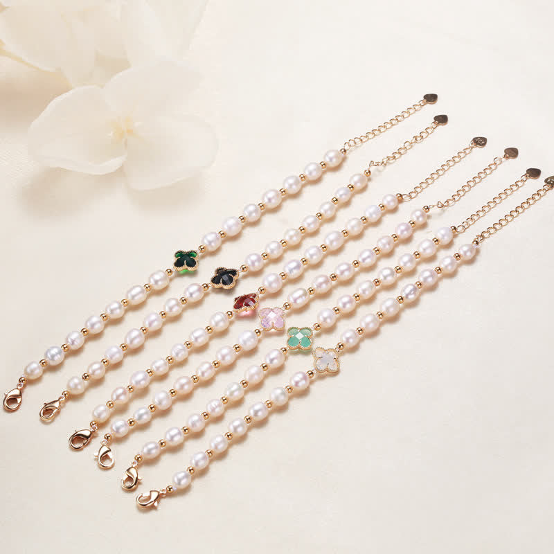 Nimara Ritual Pearl Four Leaf Clover Wealth Chain Bracelet