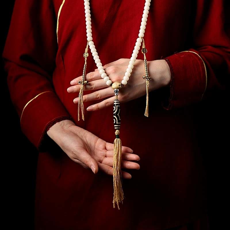 Nimara Ritual Tibet 108 Mala Beads Bodhi Seed Bagua Vajra Dzi Bead Gray Agate Wealth Bracelet