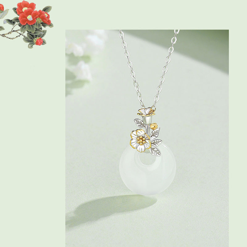 Nimara Ritual 925 Sterling Silver Round Chalcedony Twelve Months Flower Harmony Necklace Pendant