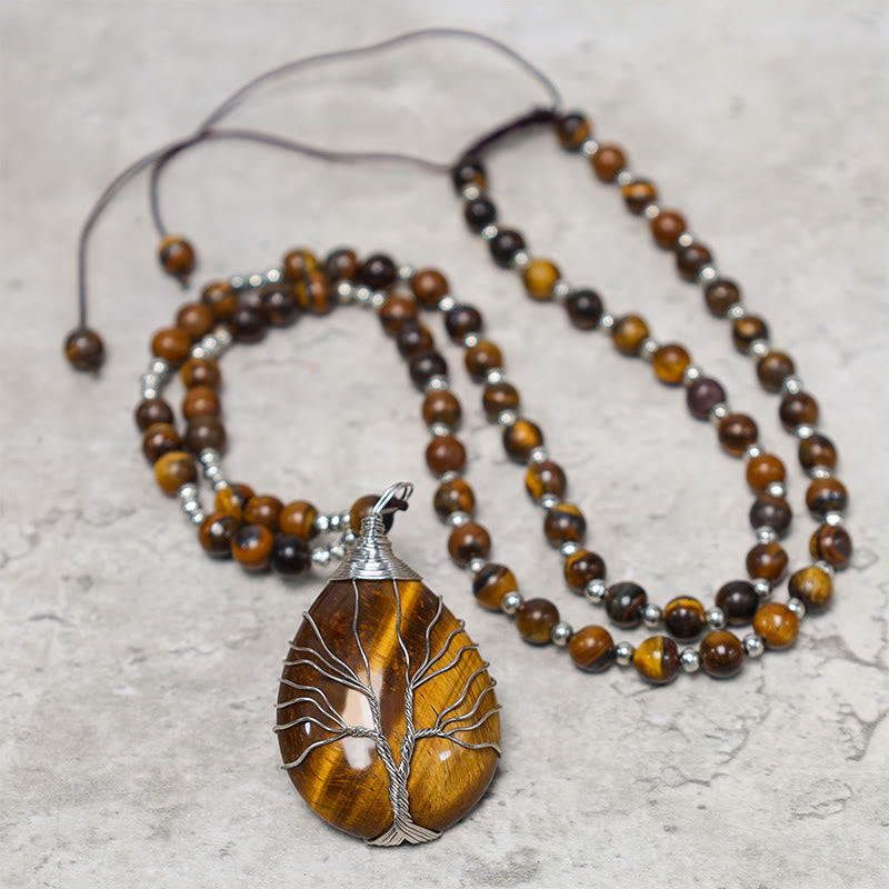 Nimara Ritual Natural Tiger Eye Strength Beaded Pendant Necklace