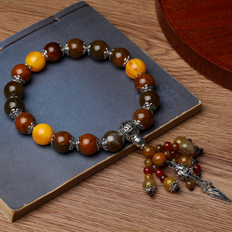 Nimara Ritual Natural Tiger Eye Red Agate Dragon Vein Agate Stone Vajra Dorje Power Healing Bracelet Car Decoration