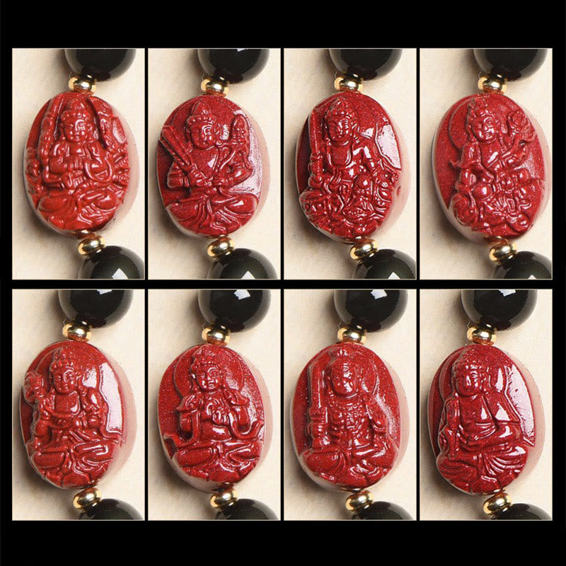 Nimara Ritual Chinese Zodiac Natal Buddha Natural Black Obsidian Cinnabar Purification Bracelet
