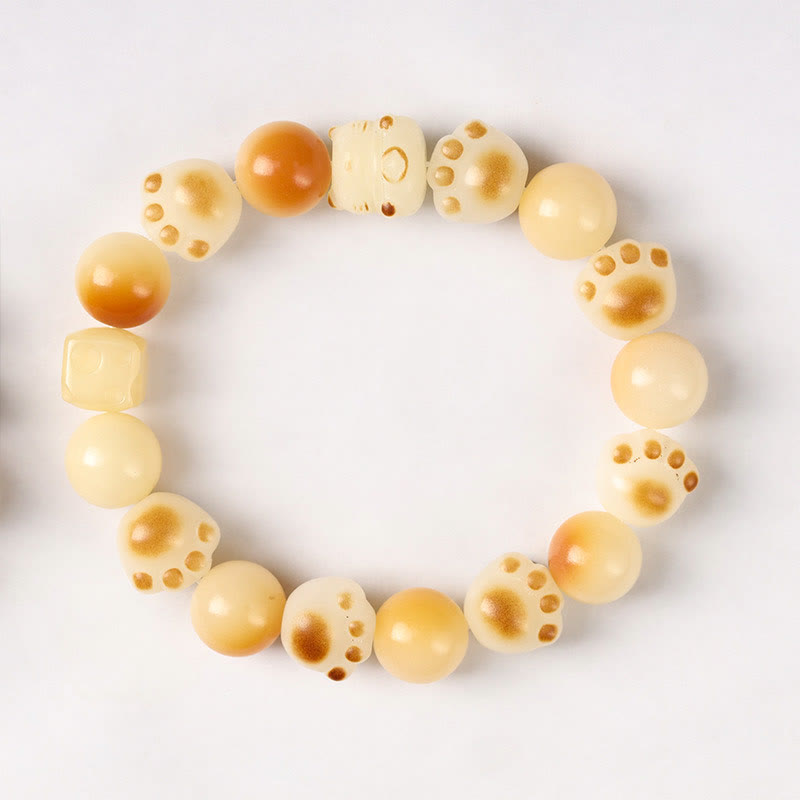 Nimara Ritual Natural Bodhi Seed Sandalwood Lucky Cute Cat Head Paw Claw Peace Bracelet
