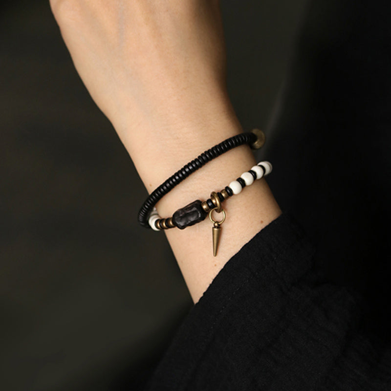 Nimara Ritual Bone Beads Ebony Wood Copper Strength Couple Bracelet