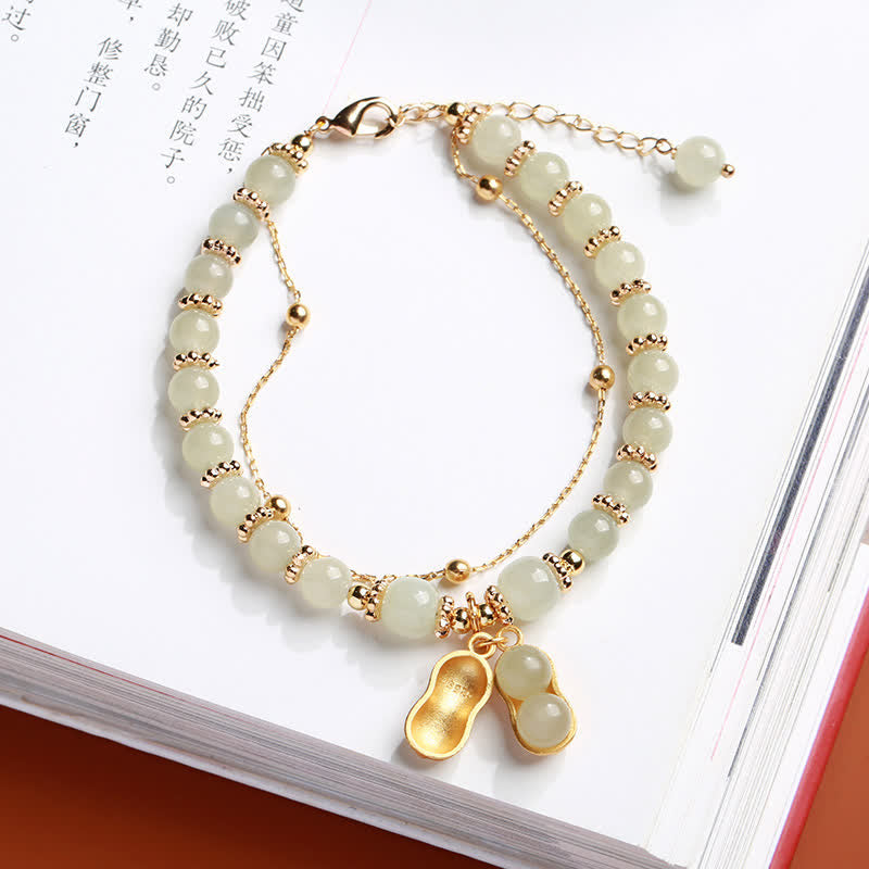 Nimara Ritual 925 Sterling Silver Natural Hetian Jade Good Things Happen Peanut Charm Bracelet