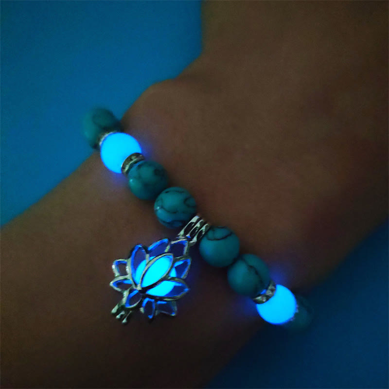 Nimara Ritual Tibetan Turquoise Glowstone Luminous Bead Lotus Protection Bracelet