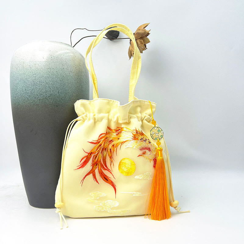 Nimara Ritual Lotus Peony Epiphyllum Phoenix Suzhou Embroidery Cotton Linen Tote Crossbody Bag Shoulder Bag Handbag