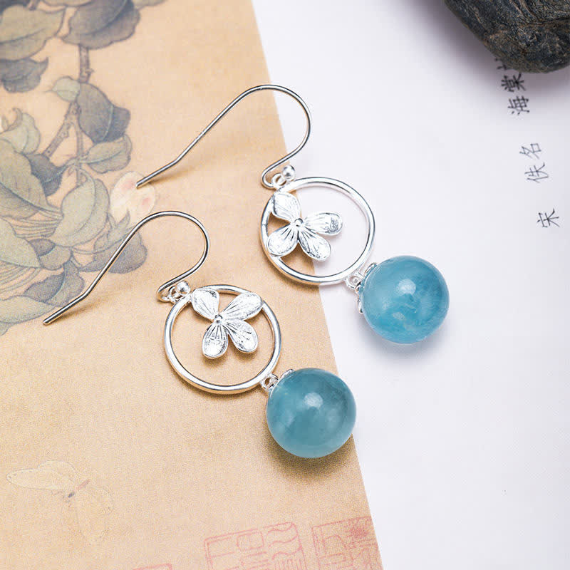 Nimara Ritual 925 Sterling Silver Natural Aquamarine Leaf Flower Peace Earrings Necklace