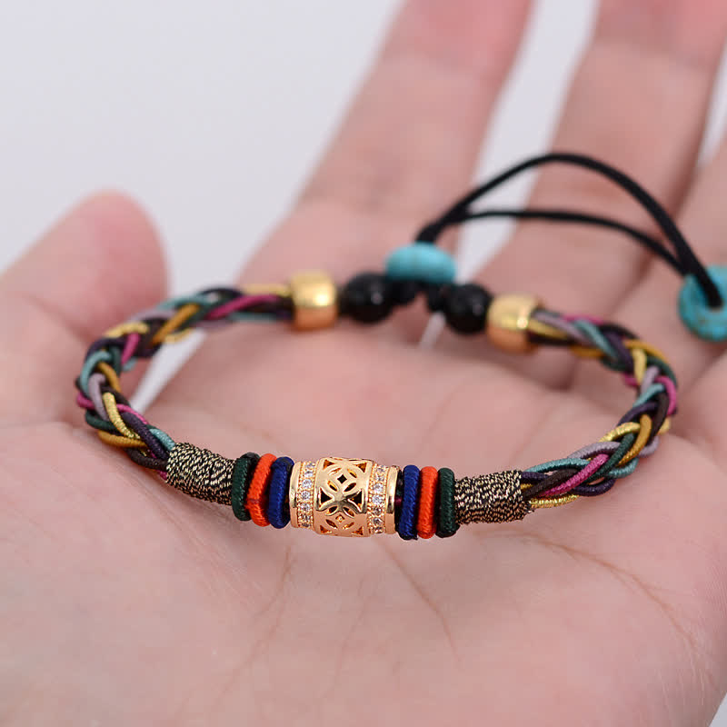 Nimara Ritual Tibetan Handmade Eight Thread Knot Copper Coin Luck Weave String Bracelet