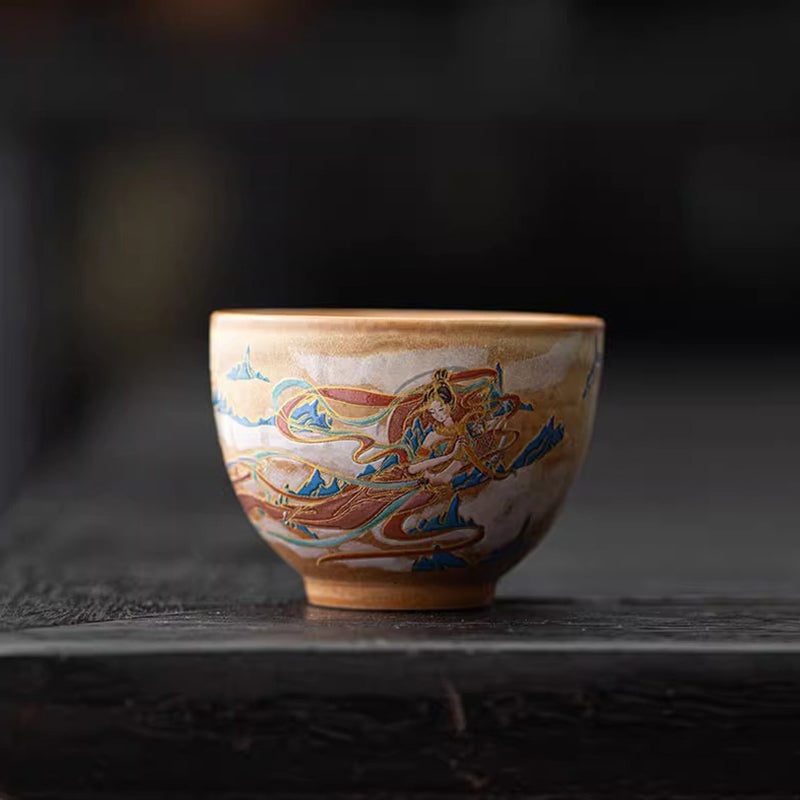 Nimara Ritual Dunhuang Flying Apsaras Ceramic Gaiwan Sancai Teacup Kung Fu Tea Cup With Lid