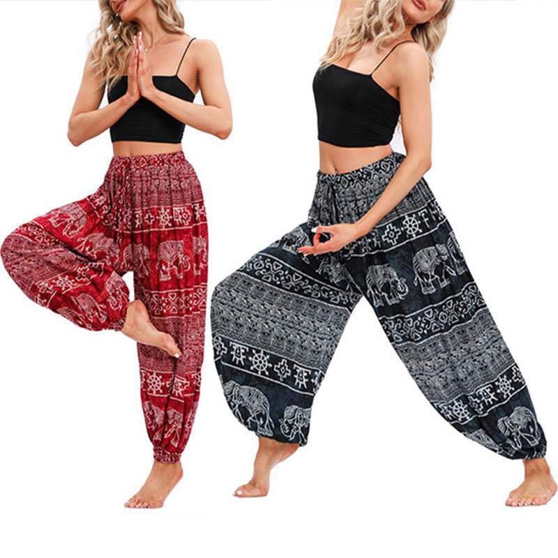 Nimara Ritual Elephant Geometry Pattern Casual Loose Harem Trousers Women's Yoga Pants