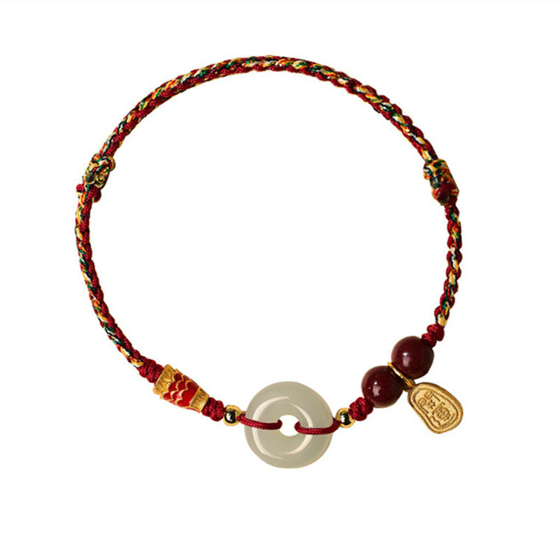 Nimara Ritual 925 Sterling Silver Koi Fish Hetian Jade Peace Buckle Luck Bracelet