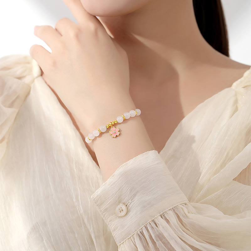 Nimara Ritual 925 Sterling Silver Hetian White Jade Cherry Blossom Protection Bracelet