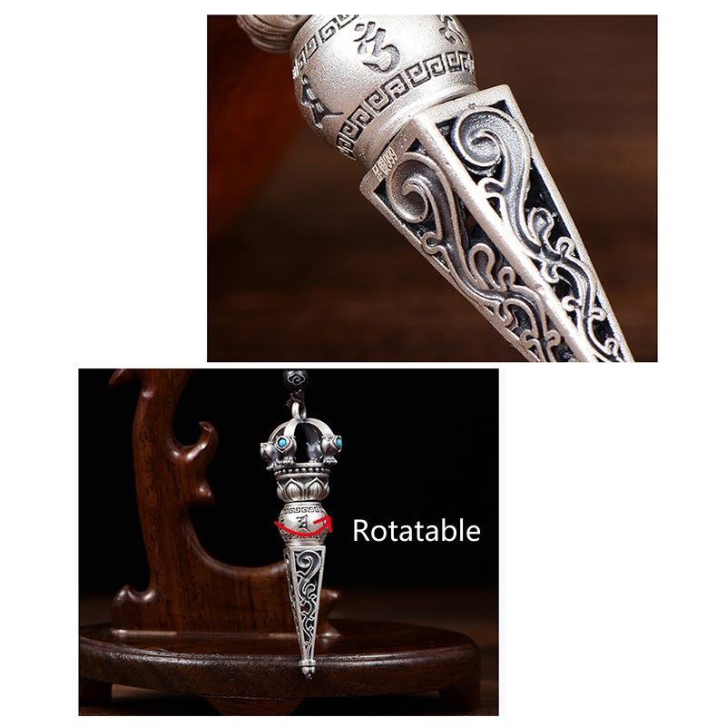 Nimara Ritual Tibetan Om Mani Padme Hum Dorje Vajra Design Wisdom Rotatable Necklace Pendant